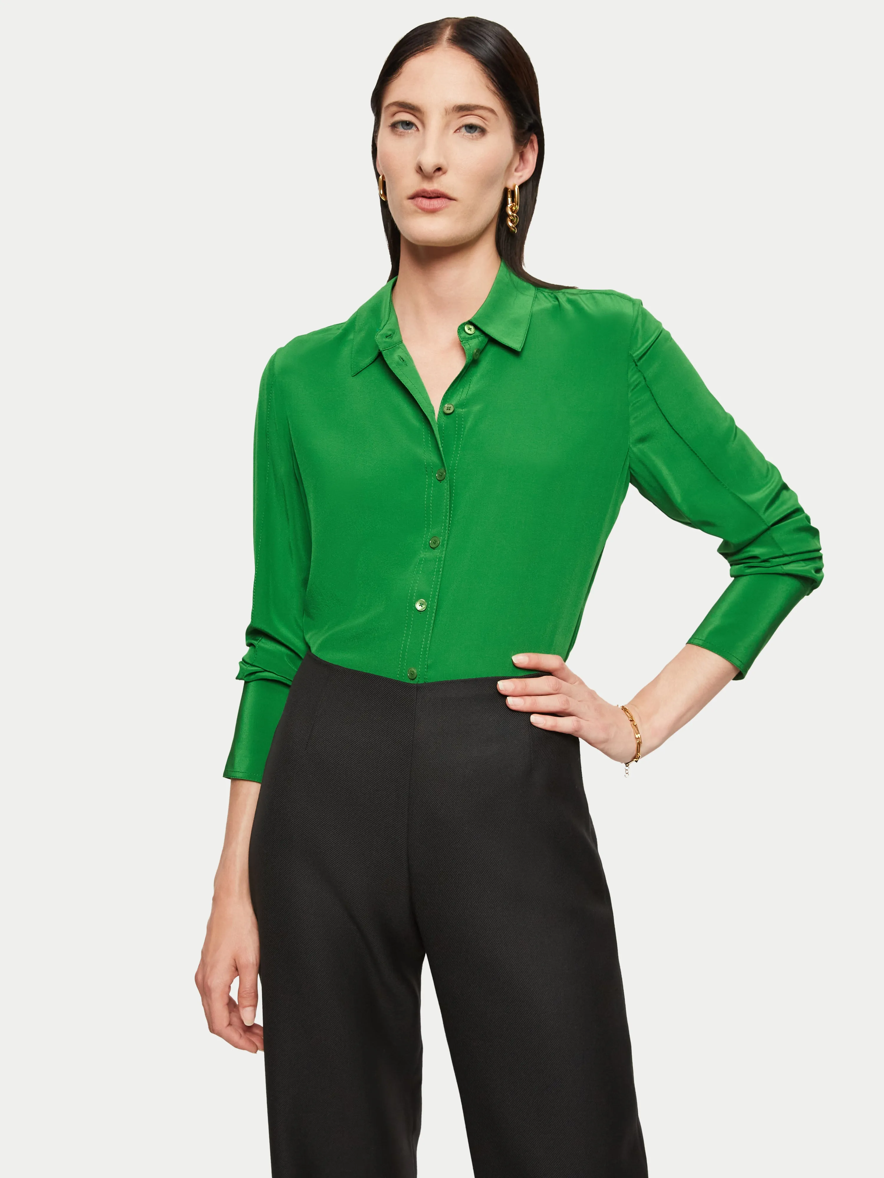 Deep Cuff Silk Long Sleeve Shirt | Green