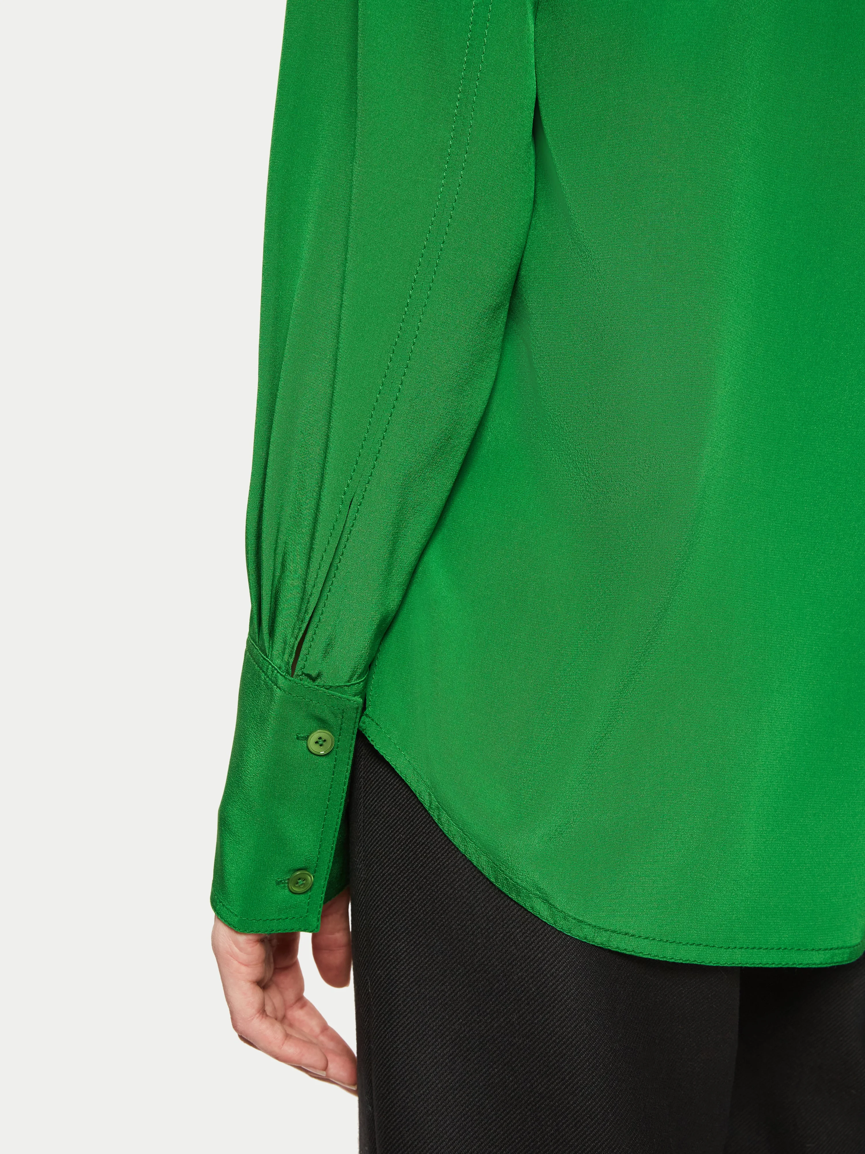 Deep Cuff Silk Long Sleeve Shirt | Green