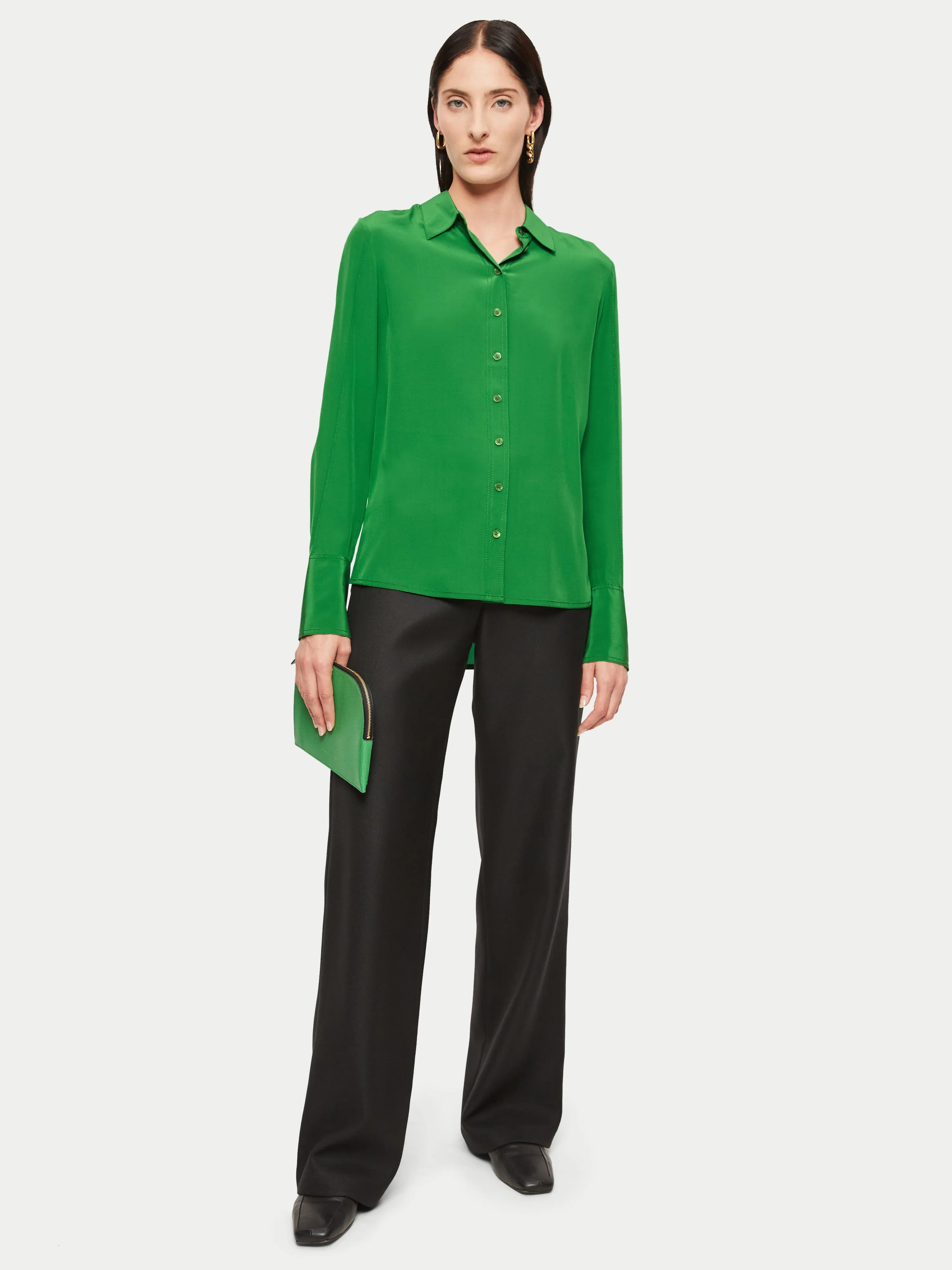 Deep Cuff Silk Long Sleeve Shirt | Green