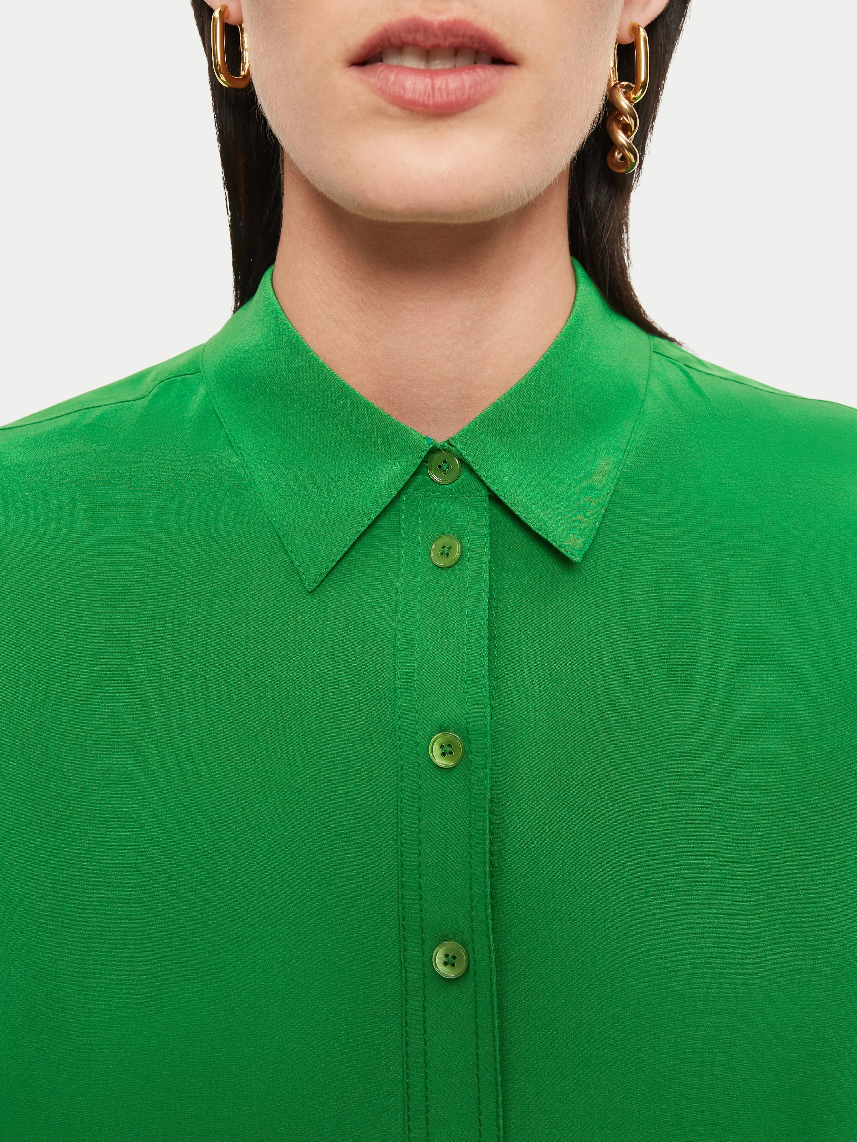 Deep Cuff Silk Long Sleeve Shirt | Green