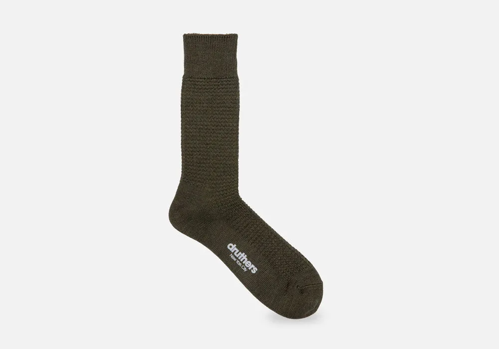 Druthers Olive Merino Wool Waffle Sock