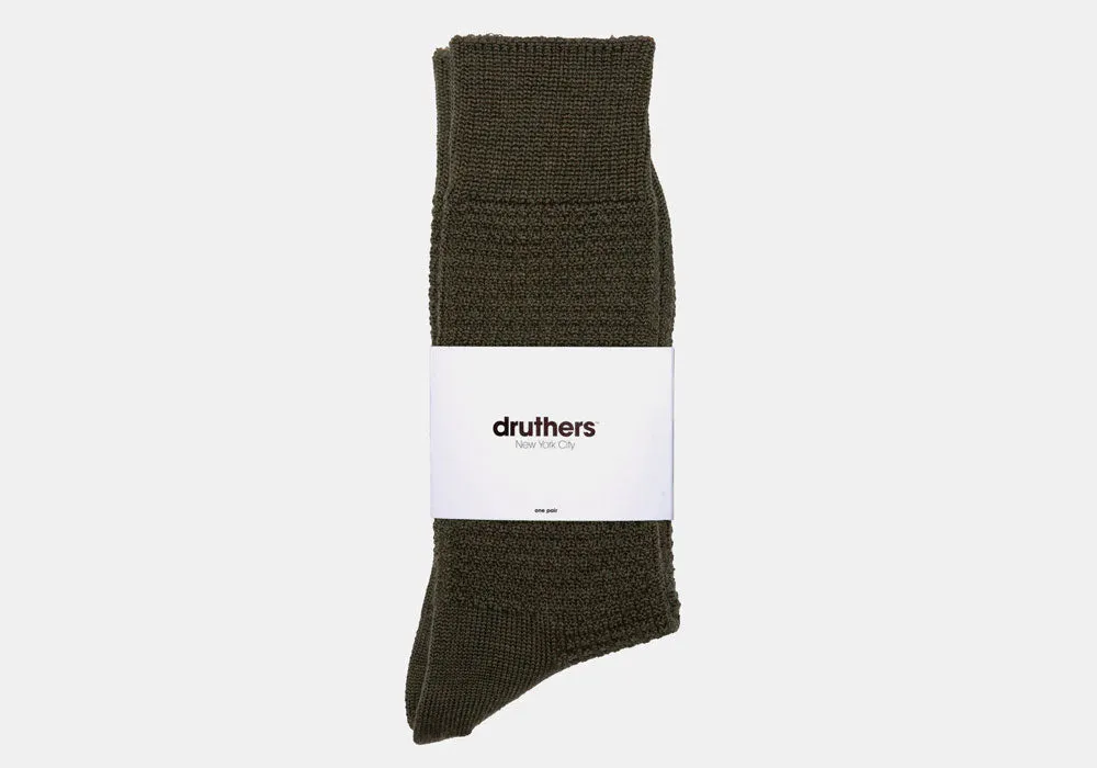 Druthers Olive Merino Wool Waffle Sock