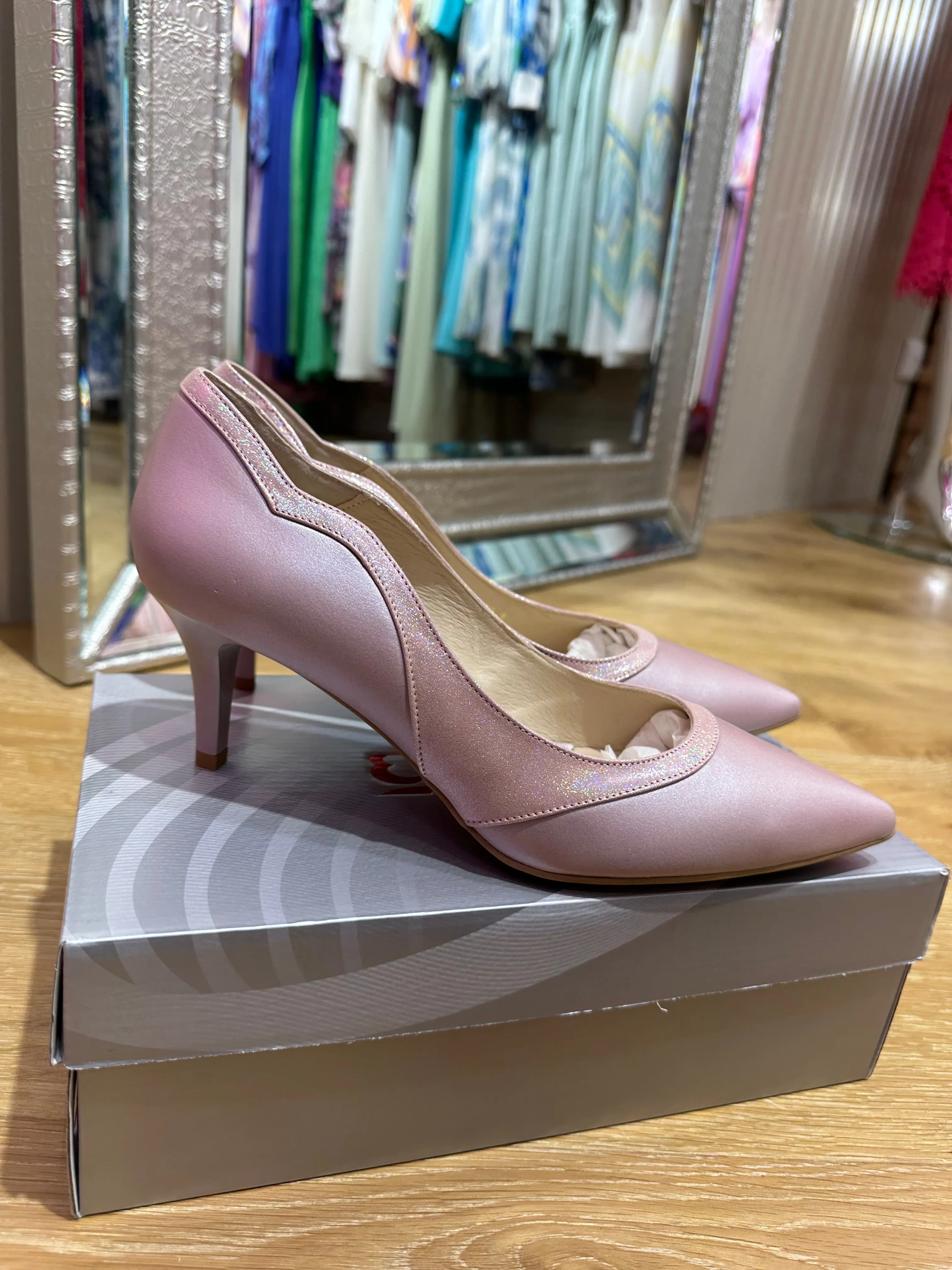 Emis Pink Low Heel Two Tone Court Shoe