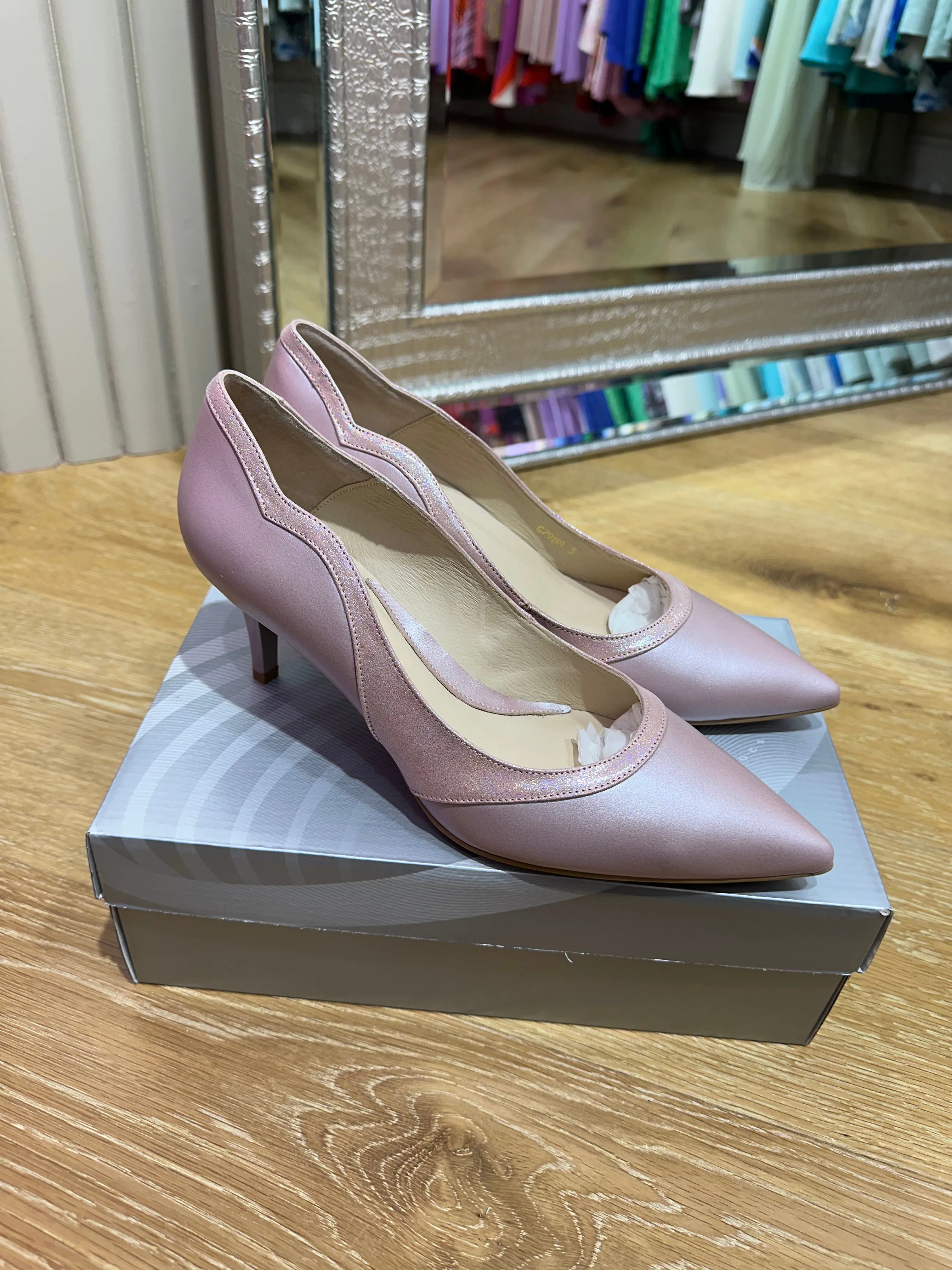 Emis Pink Low Heel Two Tone Court Shoe