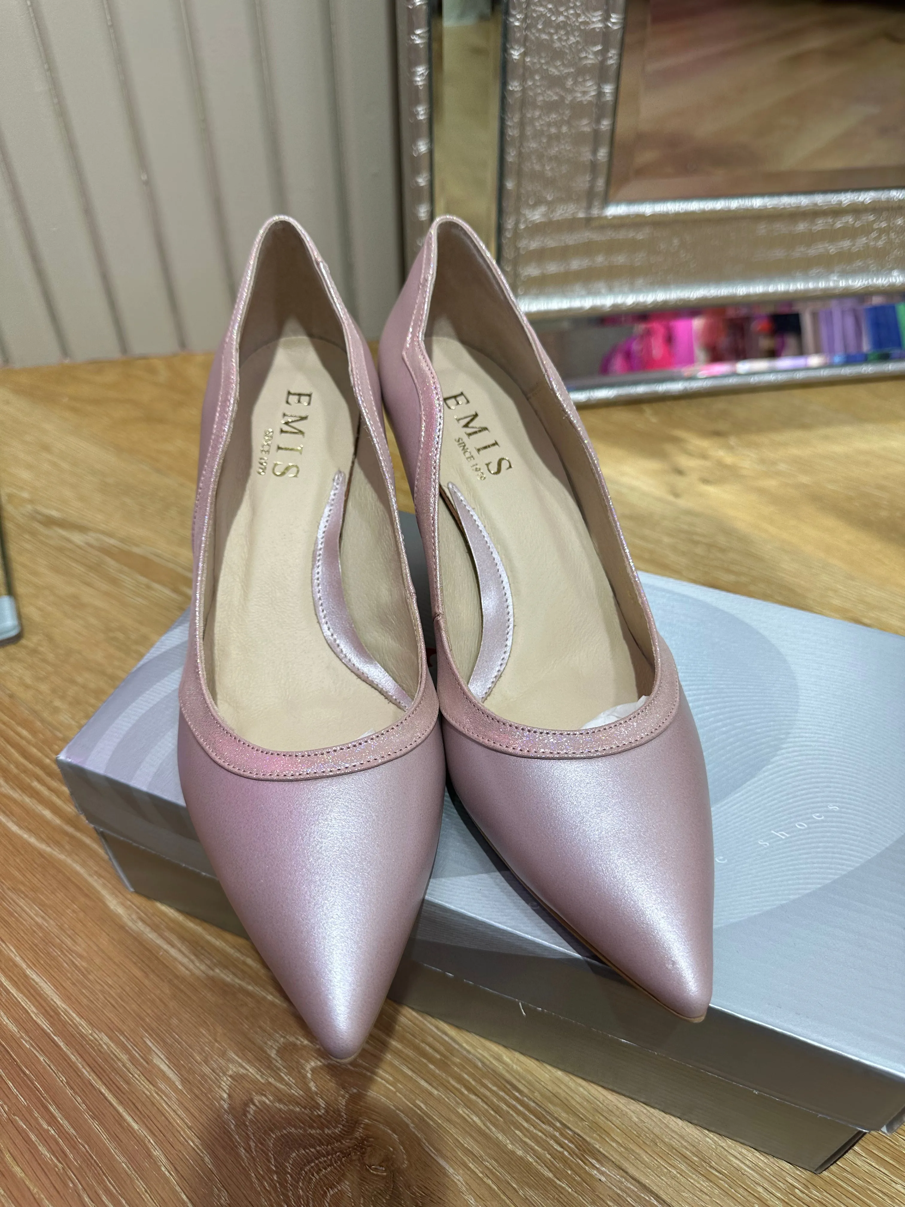 Emis Pink Low Heel Two Tone Court Shoe