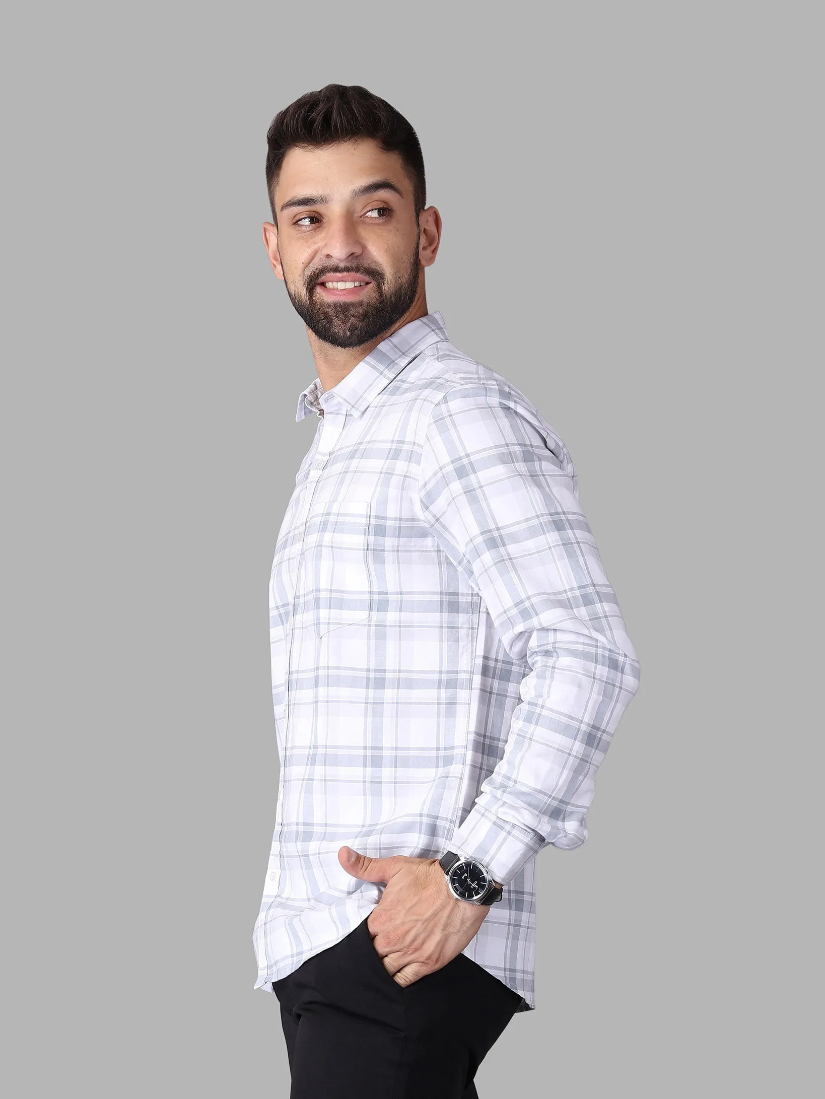 Grey with Shades Madras Check Cotton Shirt