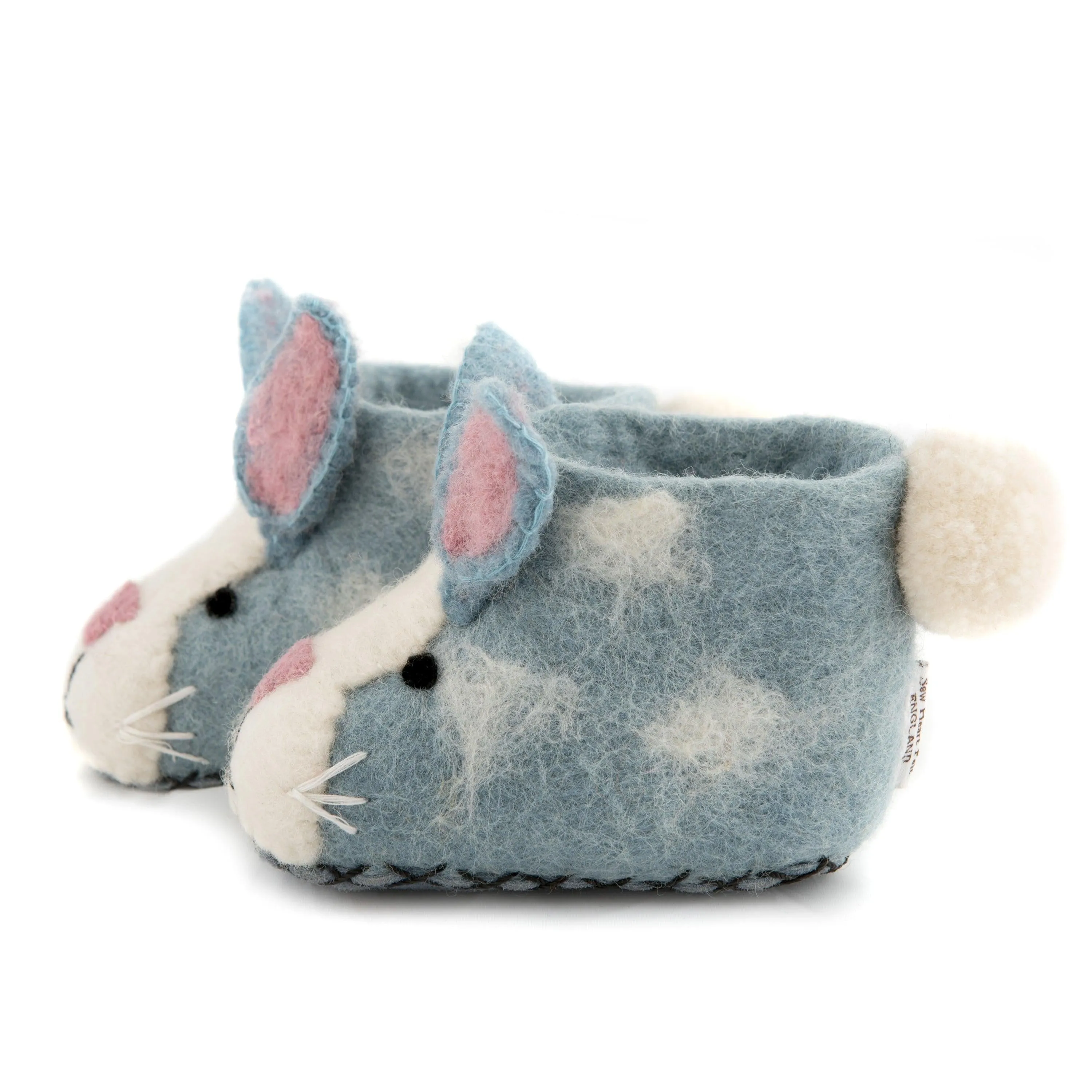 Hand Sewn Children's Blue Rabbit Slippers