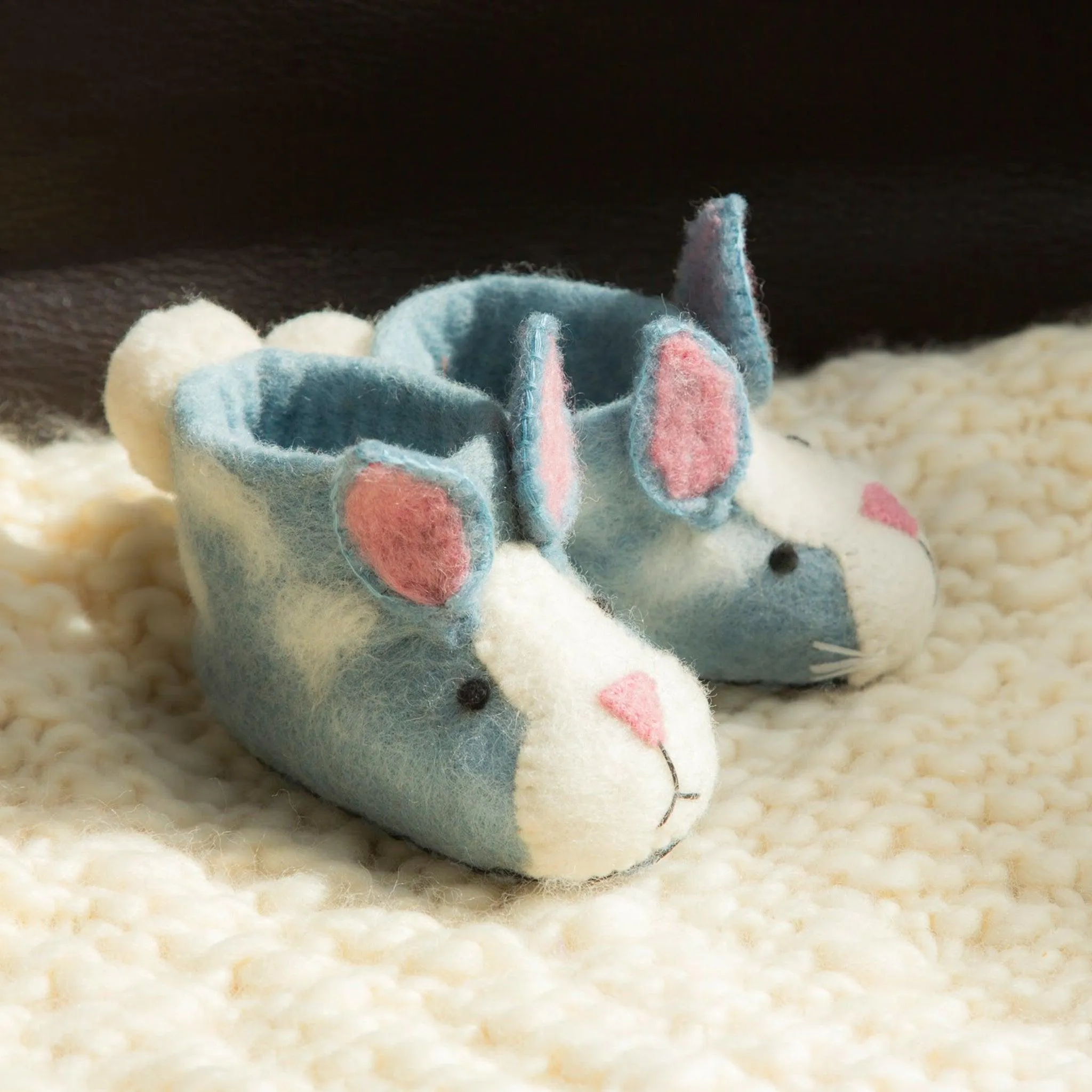 Hand Sewn Children's Blue Rabbit Slippers