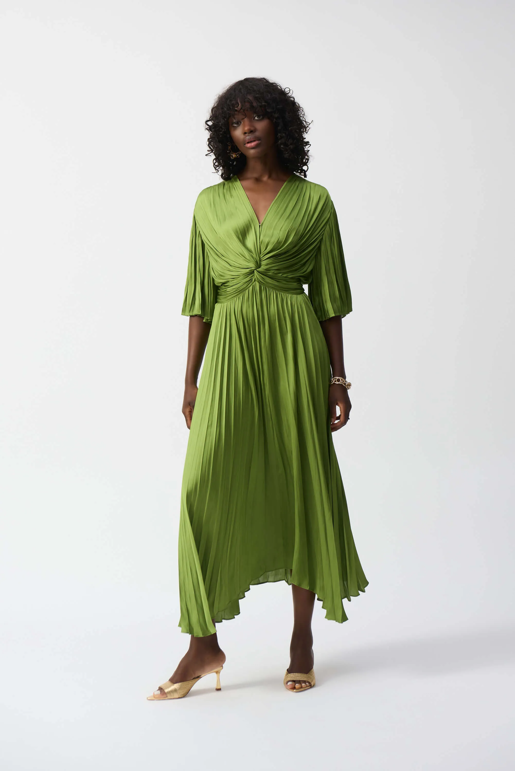 Hero Pleated Satin Midi Dress - Greenery 251903