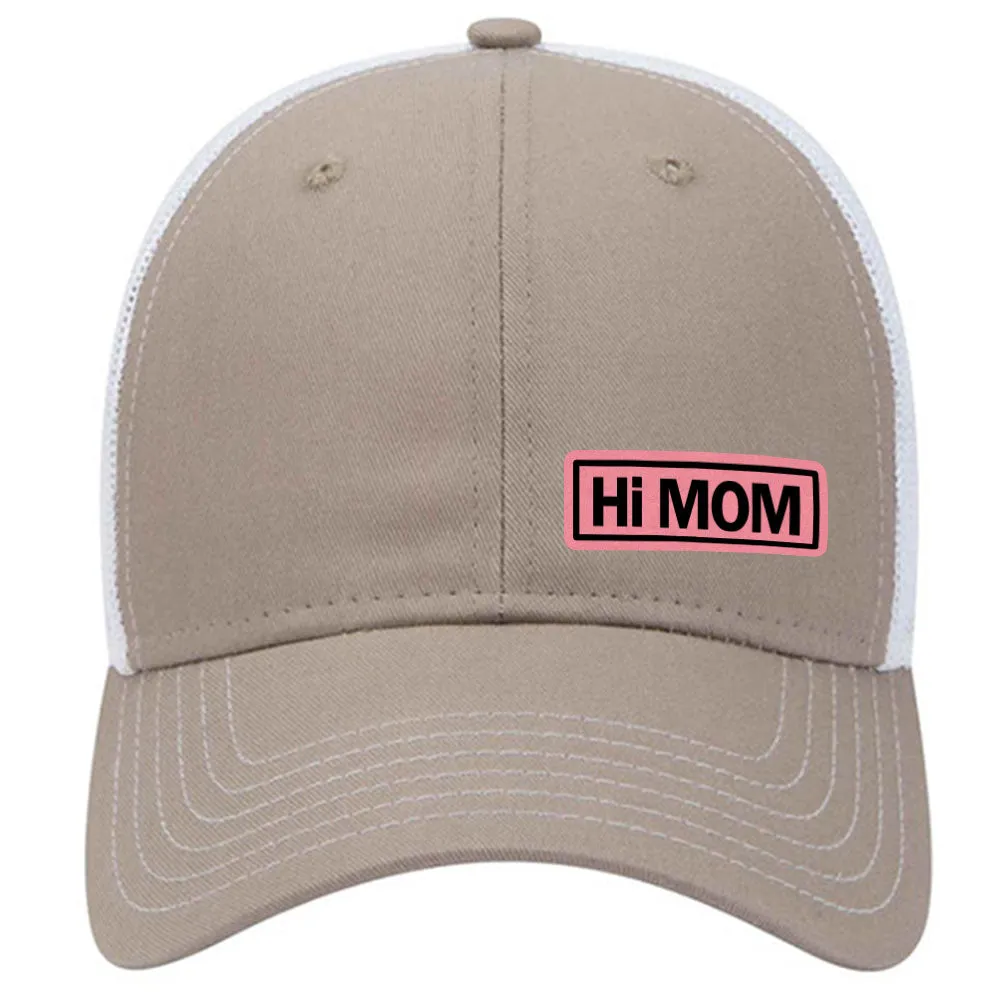 Hi Mom Leatherette Patch 6 Panel Low Profile Mesh Back Trucker Hat for Women