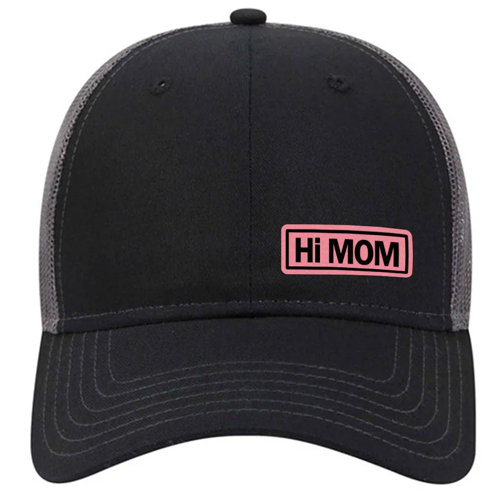 Hi Mom Leatherette Patch 6 Panel Low Profile Mesh Back Trucker Hat for Women