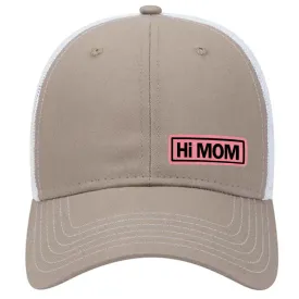 Hi Mom Leatherette Patch 6 Panel Low Profile Mesh Back Trucker Hat for Women