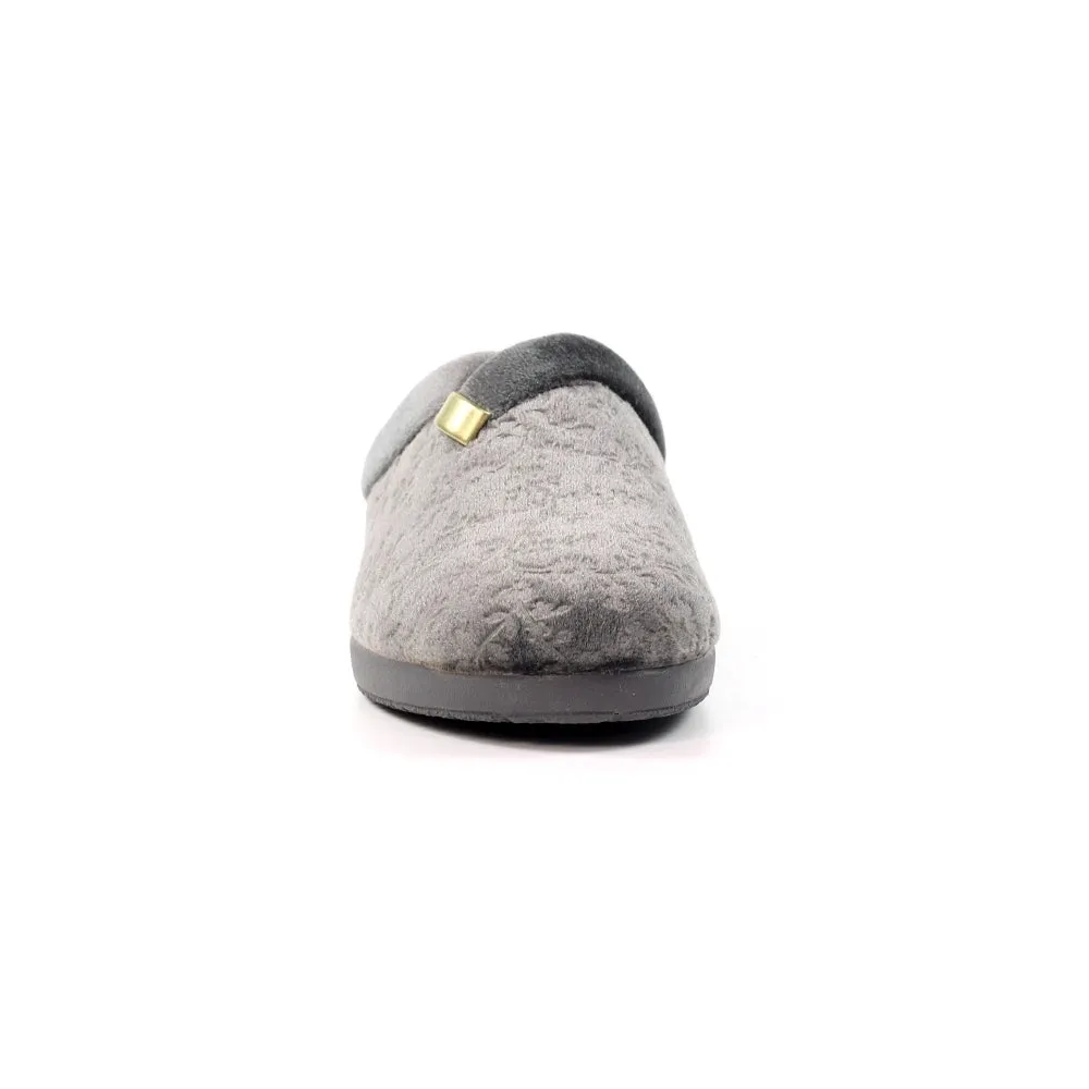 Ladies Bedroom Slippers Mule Wedge Heel Slip on Grey Lunar Amaretto