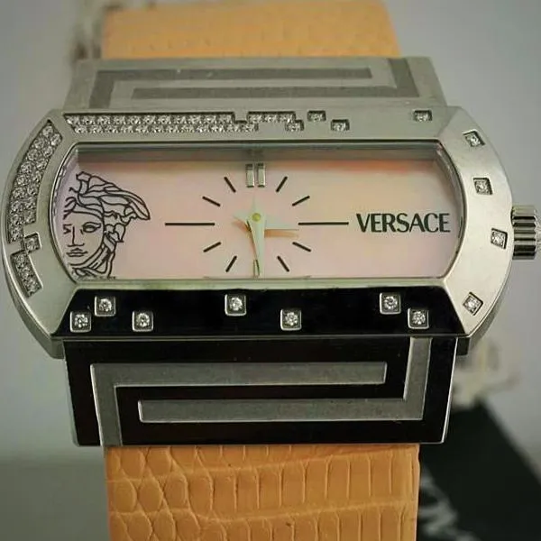 Ladies Diamond Watch PSQ91 VERSACE Hippodrome Stainless Steel Lizard Leather MOP