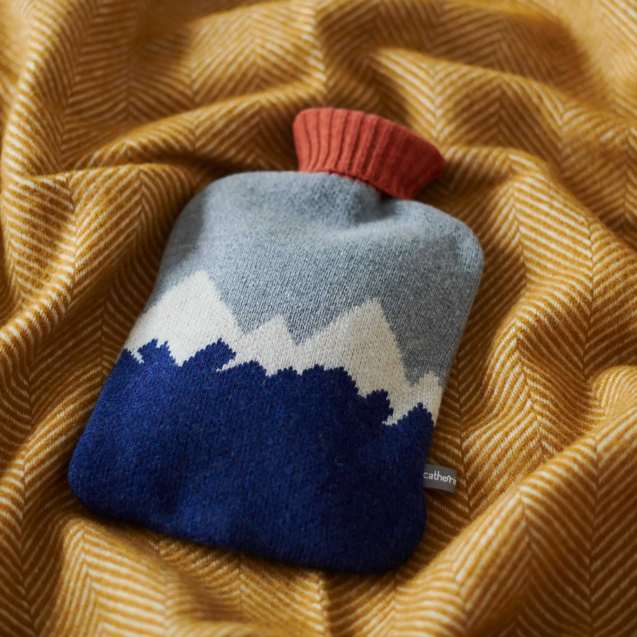 Lambswool Hot Water Bottle Cover - Grey & Orange Mountains