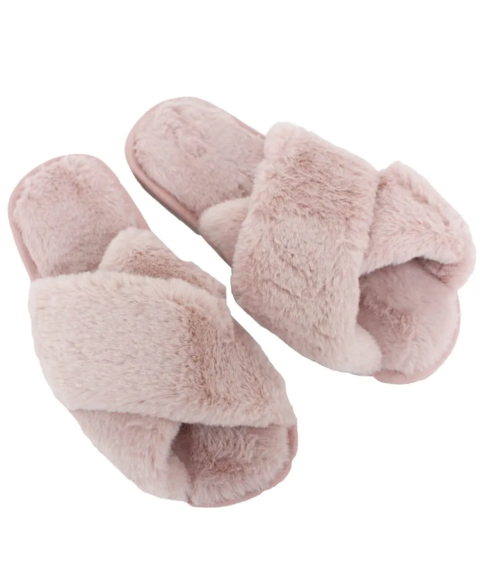 Lux Faux Fur Criss Cross Slippers