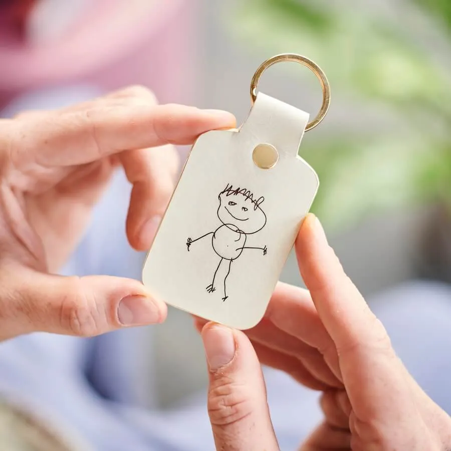 Luxury Leather Key Ring with Childs Drawing