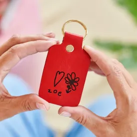 Luxury Leather Key Ring with Childs Drawing