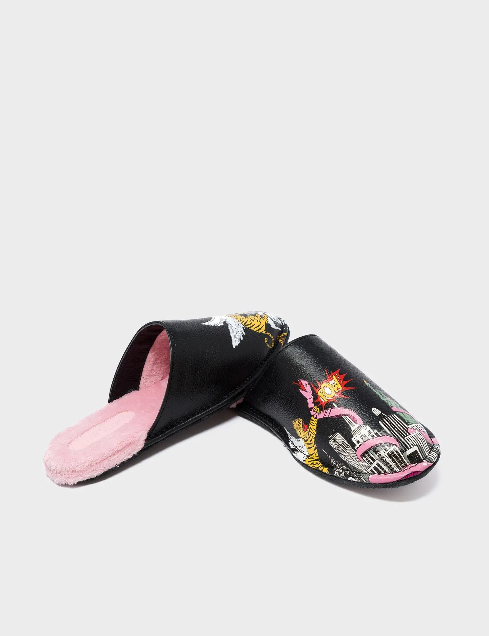 Marcelo Black Leather Slippers - Herocity Print