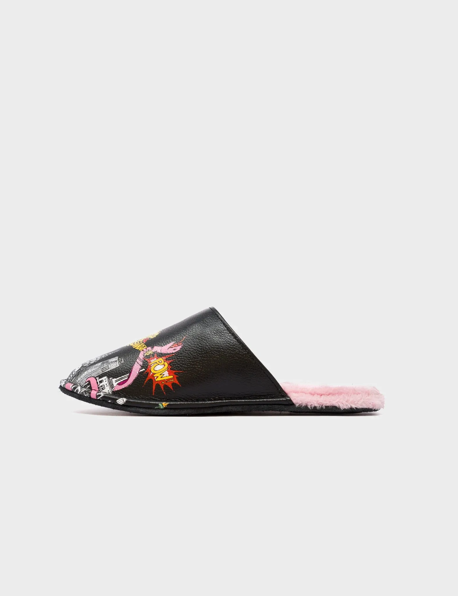 Marcelo Black Leather Slippers - Herocity Print