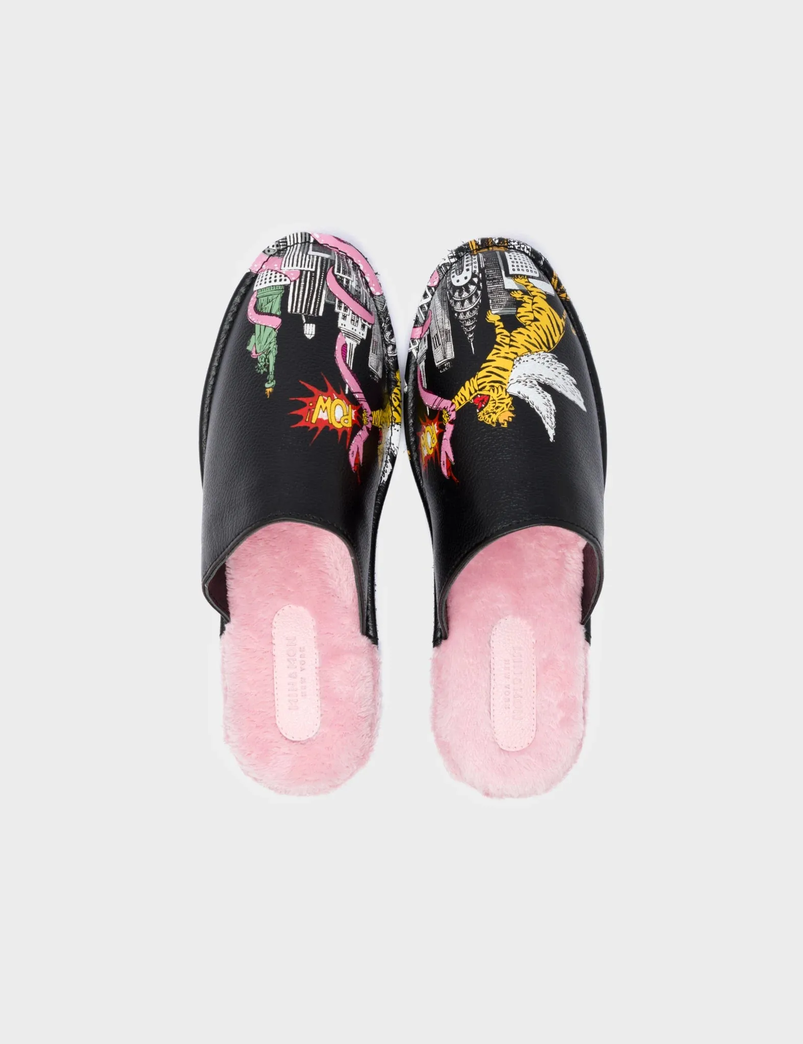 Marcelo Black Leather Slippers - Herocity Print