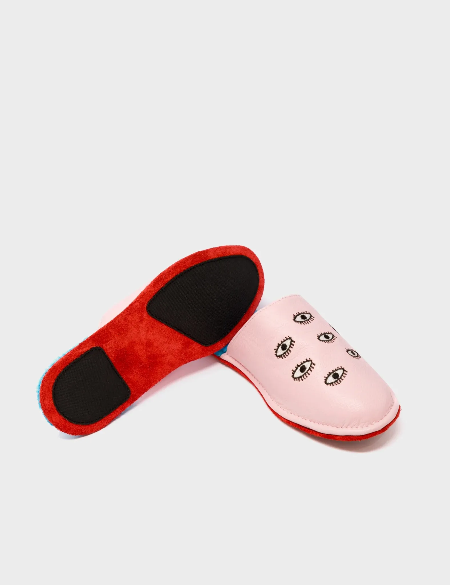 Marcelo Parfait Pink Leather Slippers - Eyes Embroidery