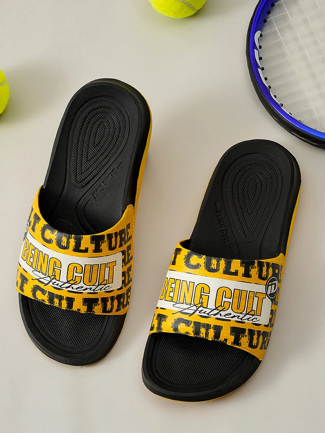 Men's Active Graphic Yellow Slider (ID5205)