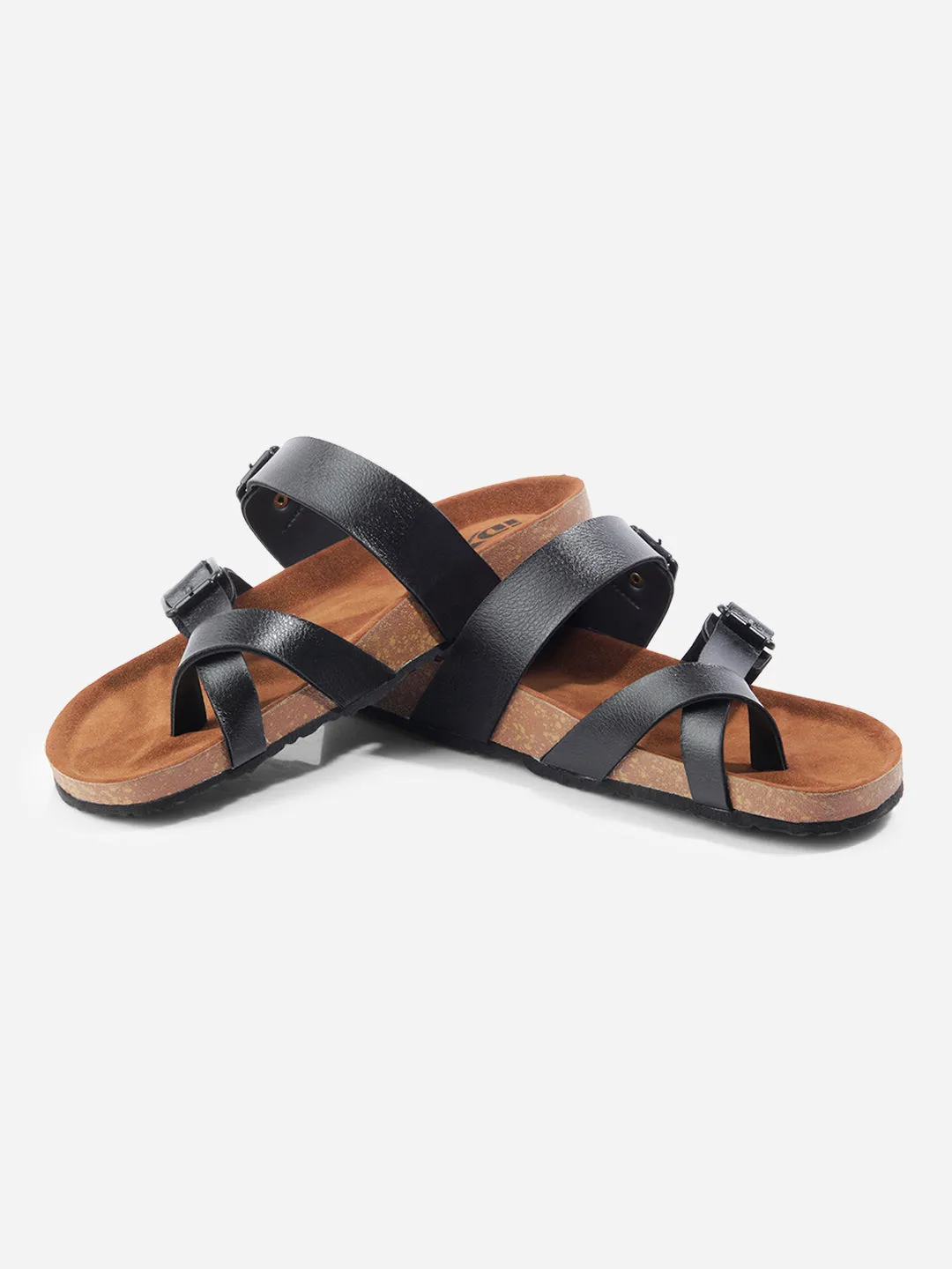 Men's Black Double Band Strap Comfort Sandals (IX5012)