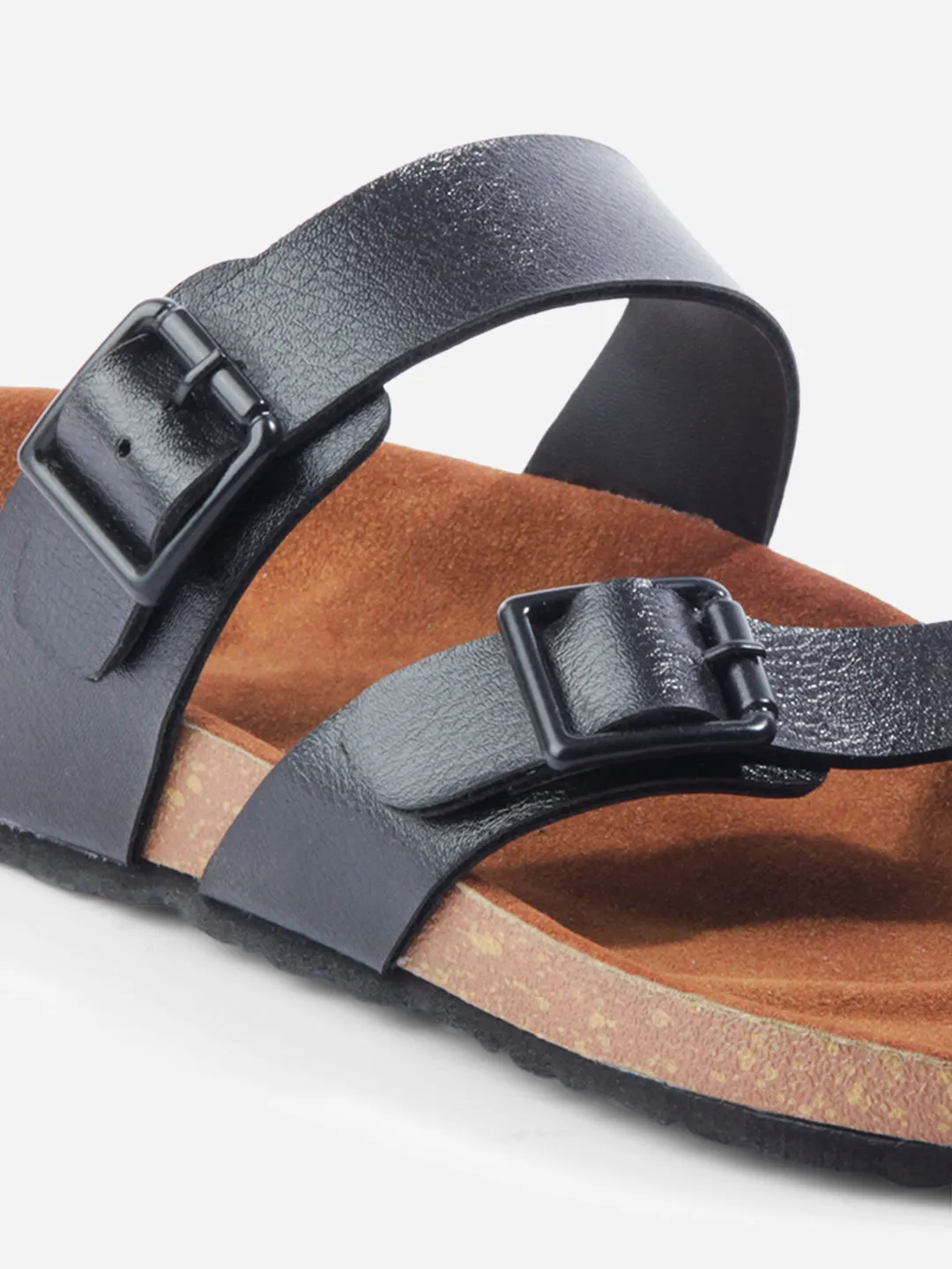 Men's Black Double Band Strap Comfort Sandals (IX5012)