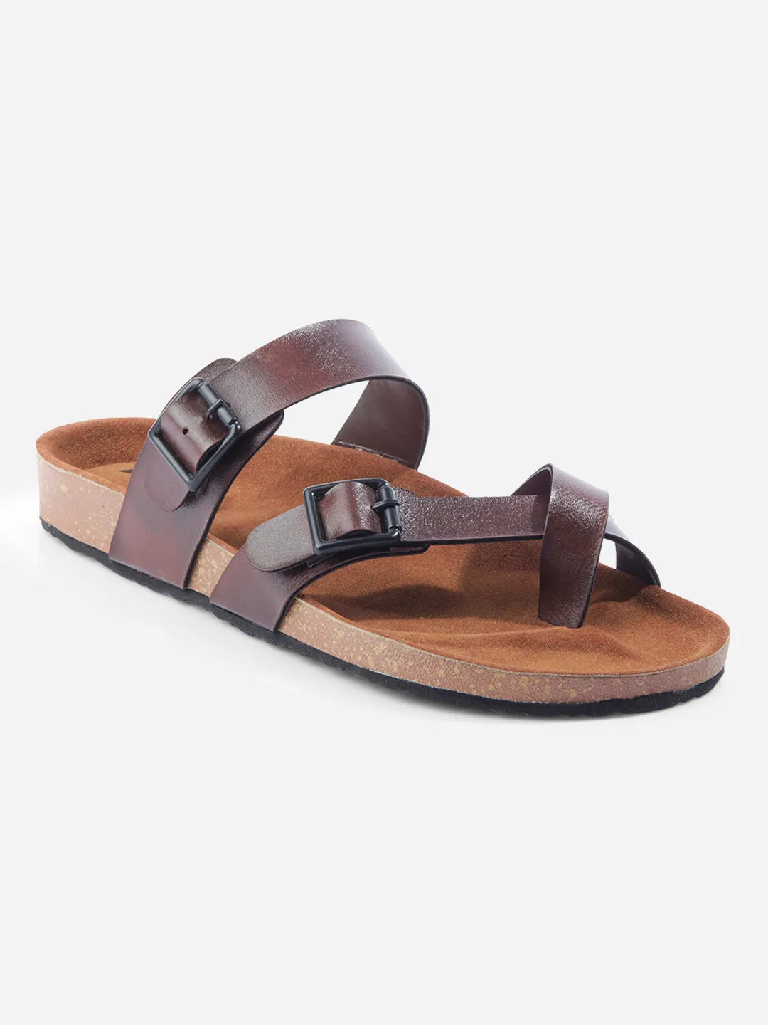 Men's Brown Double Band Strap Comfort Sandals (IX5012)