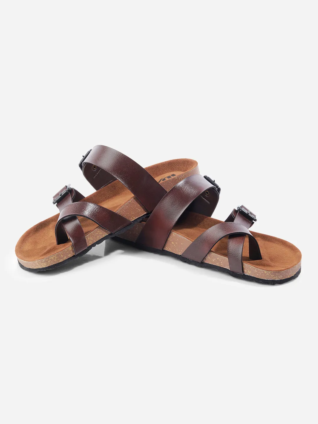 Men's Brown Double Band Strap Comfort Sandals (IX5012)