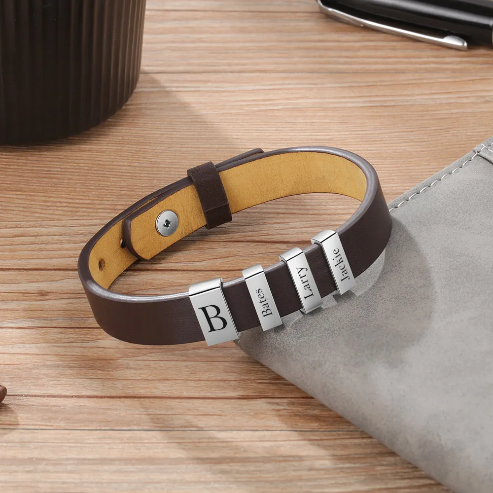 Men's Leather Bracelet-Bracelet With Name-Fathers Day Gifts From Daughter-Gifts For Fathers Day