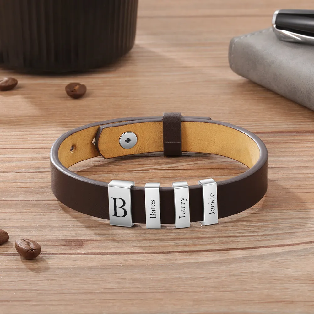 Men's Leather Bracelet-Bracelet With Name-Fathers Day Gifts From Daughter-Gifts For Fathers Day