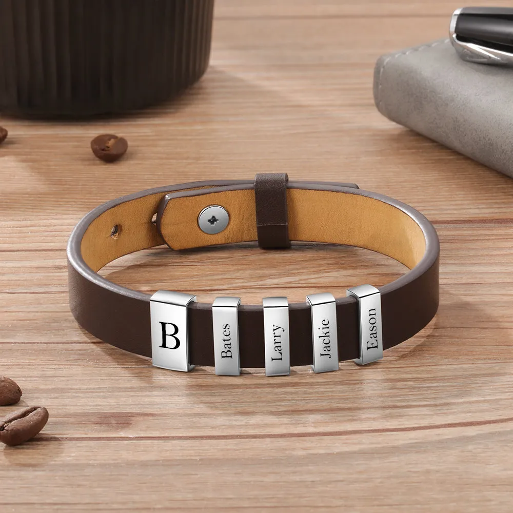 Men's Leather Bracelet-Bracelet With Name-Fathers Day Gifts From Daughter-Gifts For Fathers Day