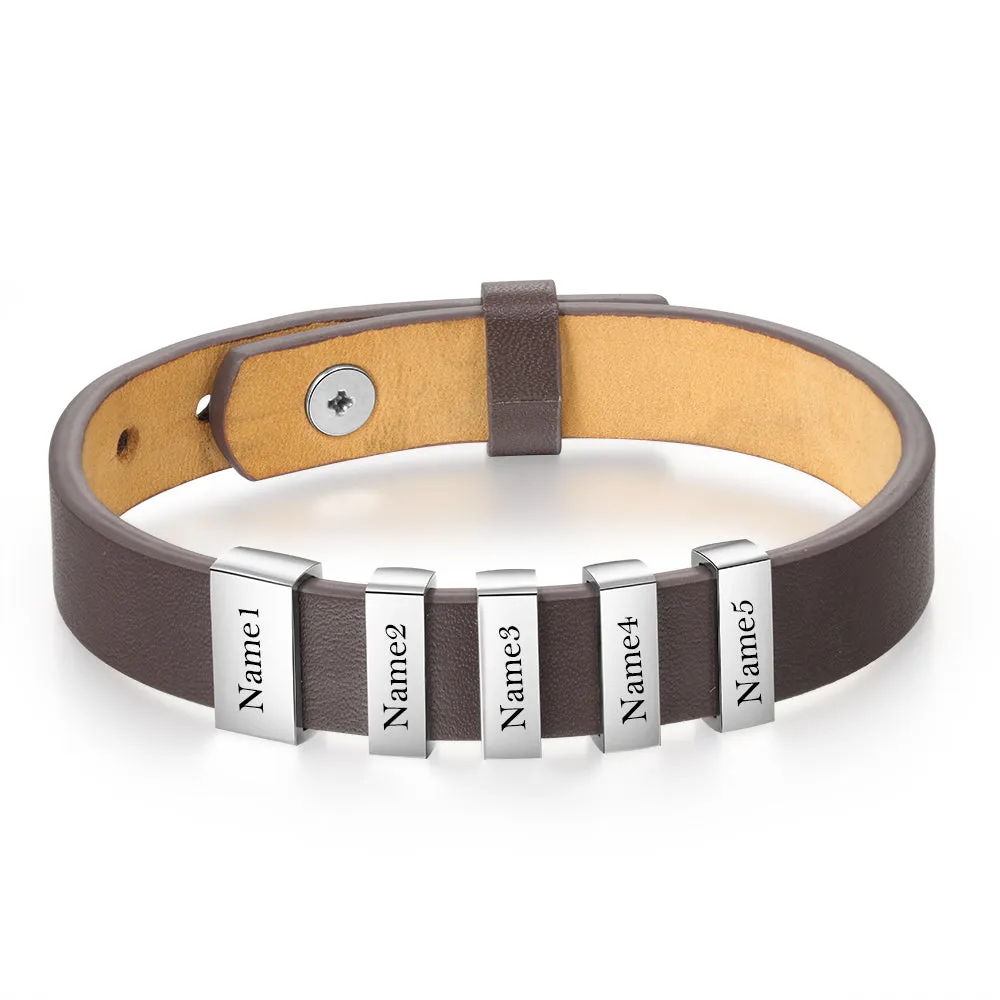 Men's Leather Bracelet- Custom Name Bracelet For Dad