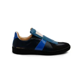 Men's Smooth Blue Black Leather Low Tops 01584-559