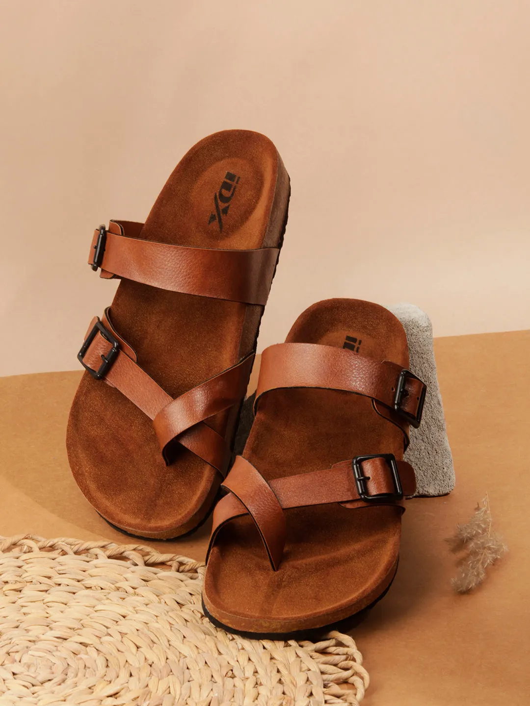 Men's Tan Double Band Strap Comfort Sandals (IX5012)