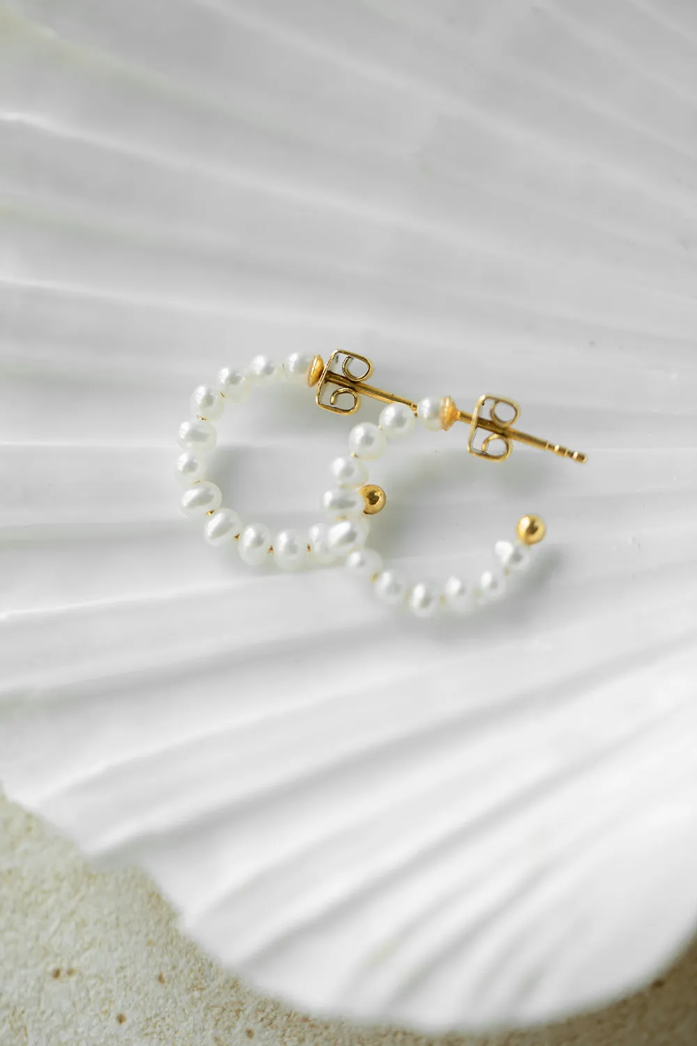 Mini Pearl Hoops 14K Gold Plated