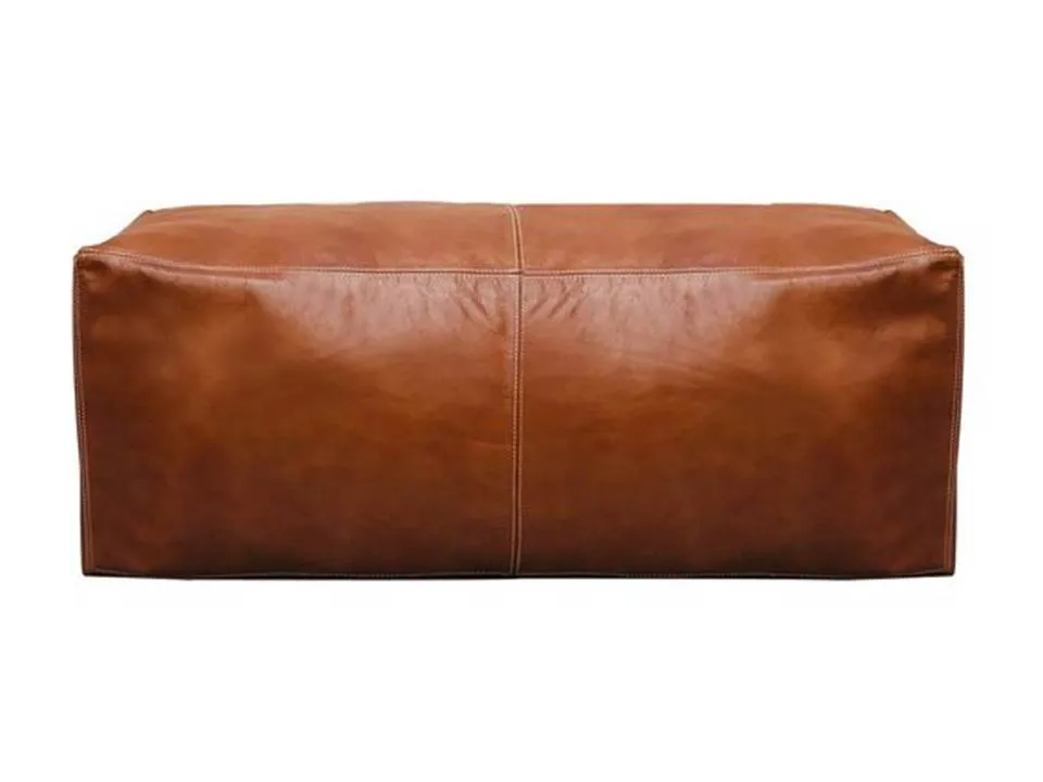 Moroccan Leather Pouf / Ottoman - Rectangular - Brown Caramel - Nelya