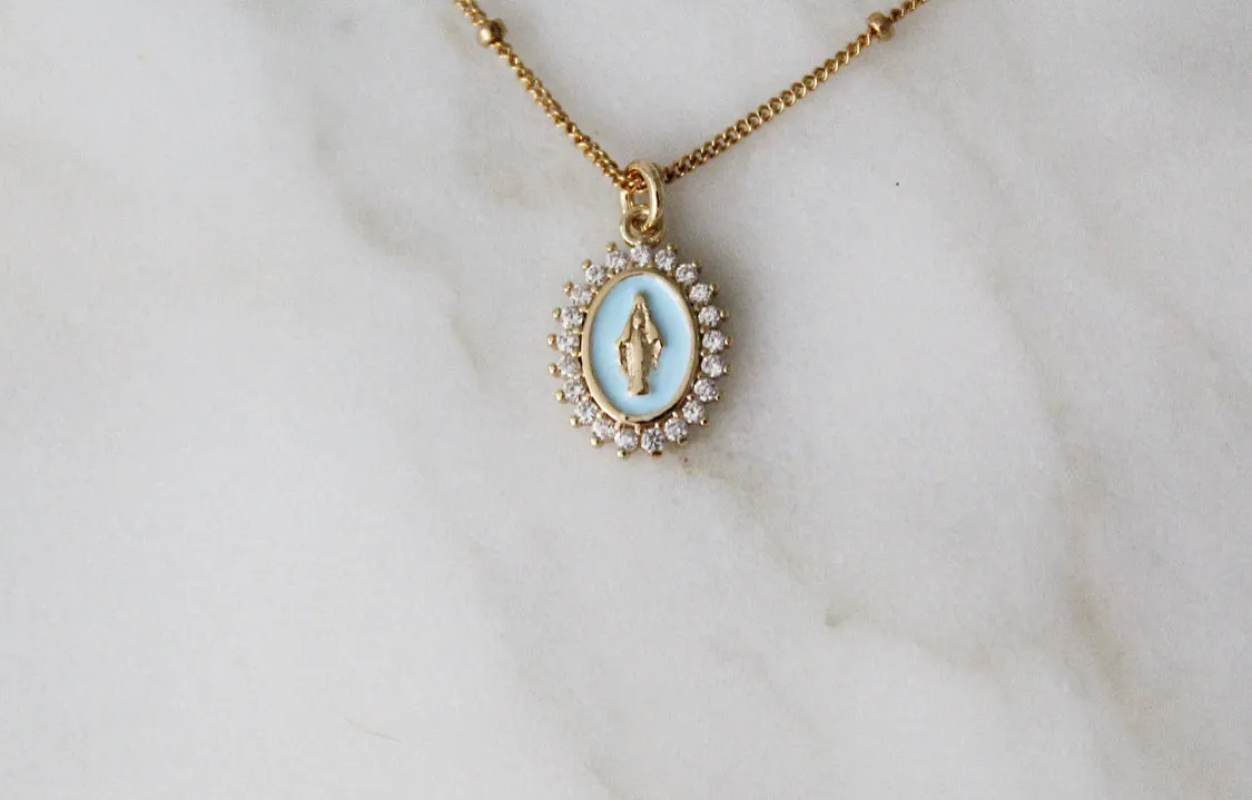 Mother Mary Necklace in Blue