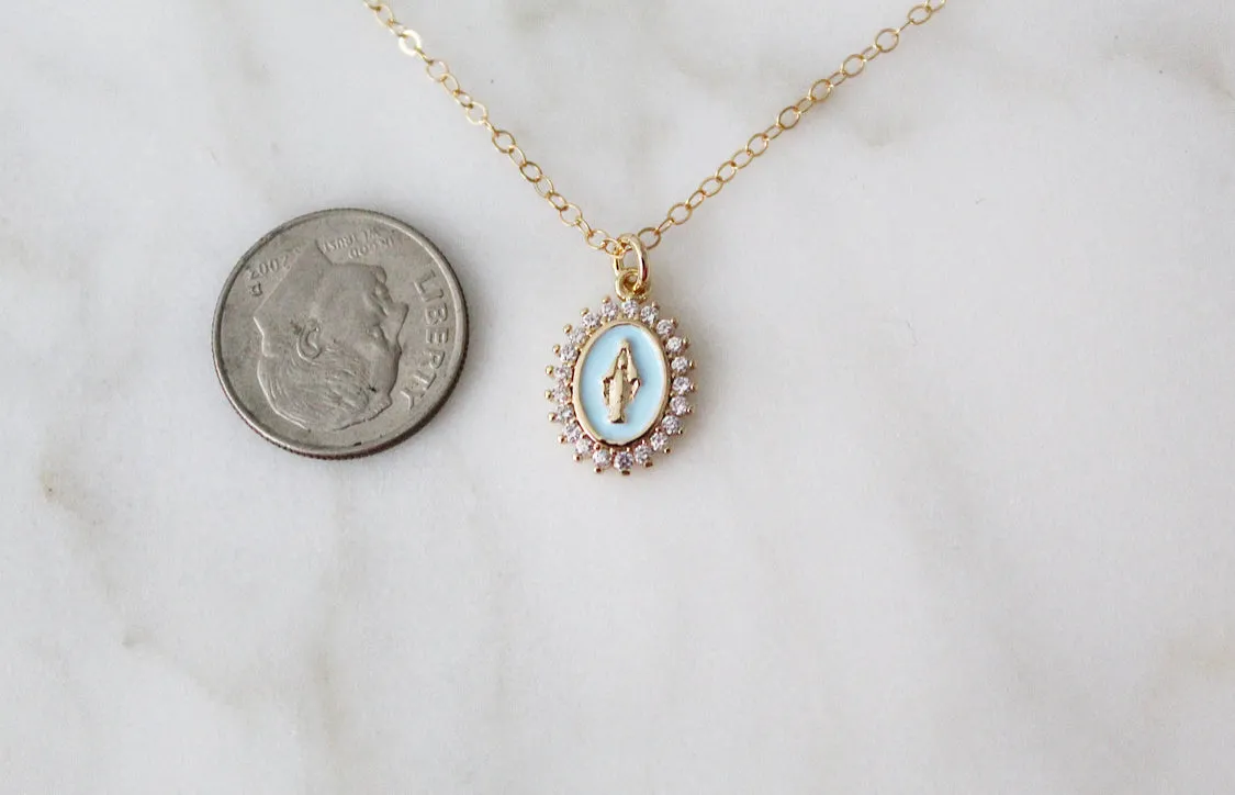 Mother Mary Necklace in Blue