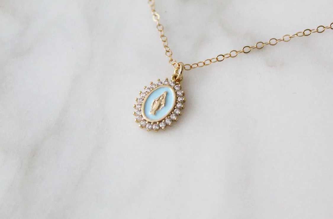 Mother Mary Necklace in Blue