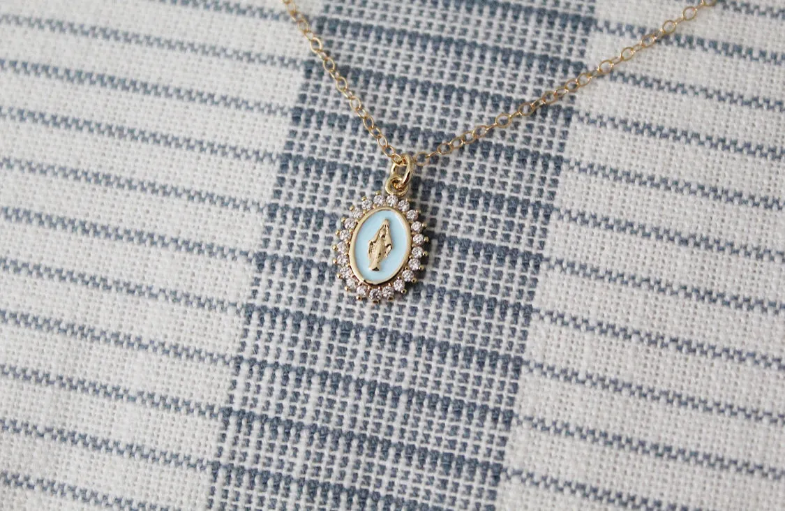 Mother Mary Necklace in Blue