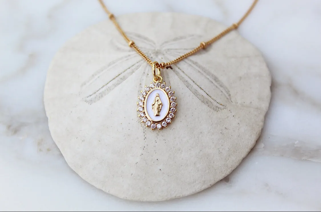 Mother Mary Necklace in White