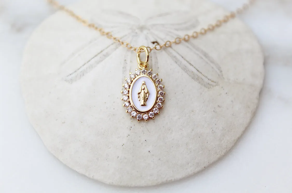 Mother Mary Necklace in White