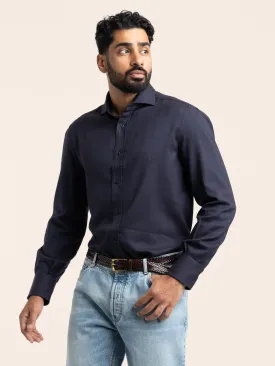 Navy Cotton-Blend Dress Shirt