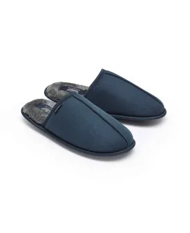 Navy Microsuede Mule Slippers