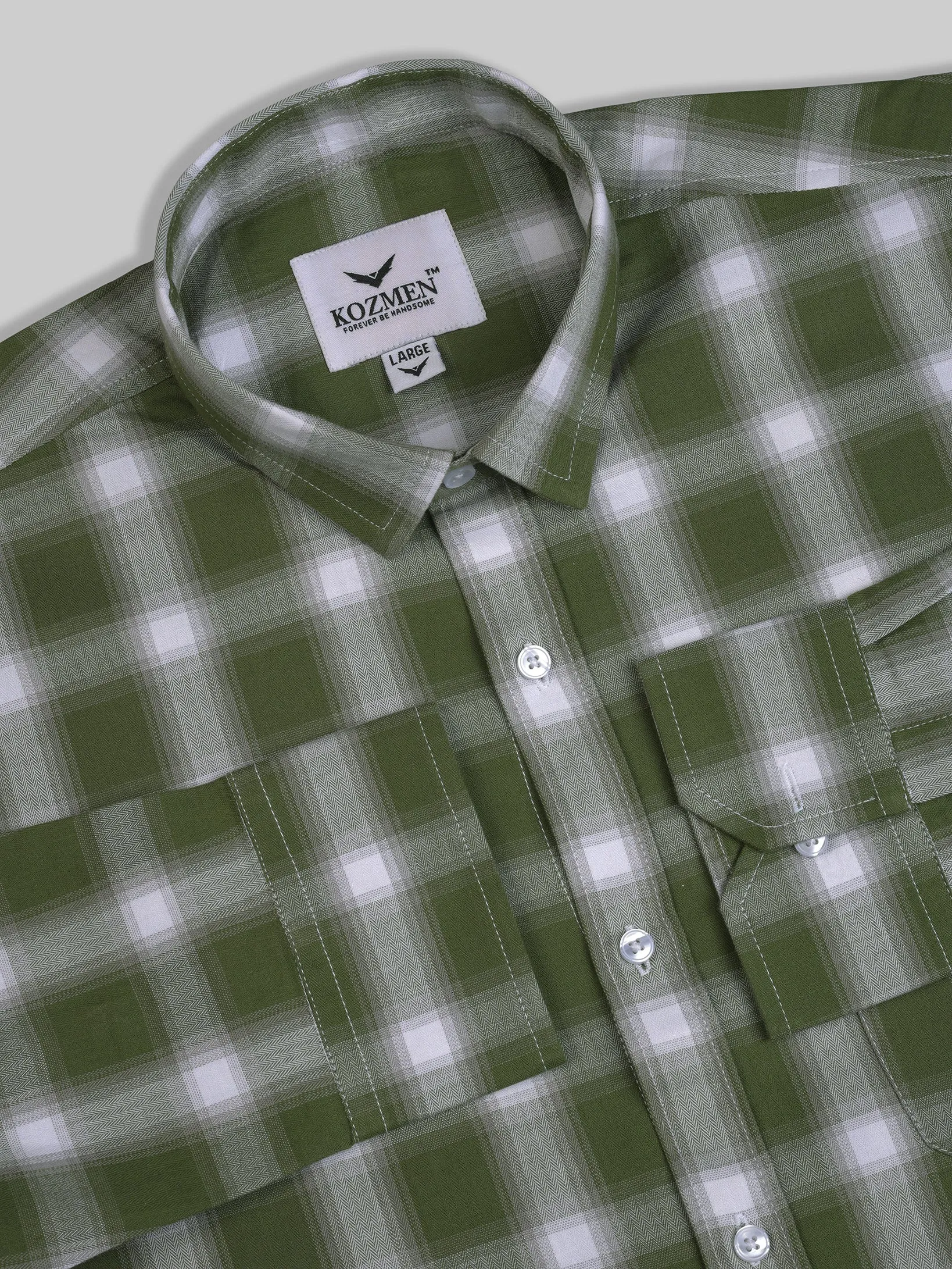 Olive Gingham Checkered Full Sleeve Cotton Shirt