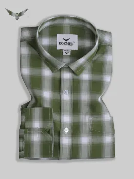 Olive Gingham Checkered Full Sleeve Cotton Shirt