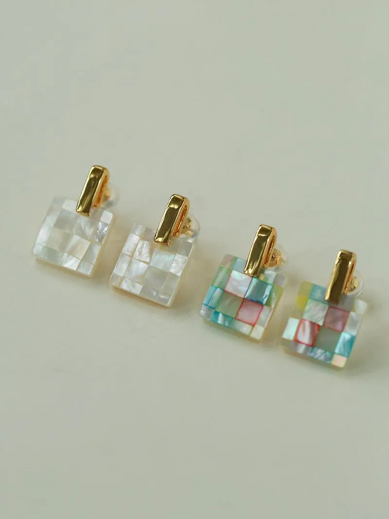 Patchwork Mother-of-Pearl Checkerboard Earrings